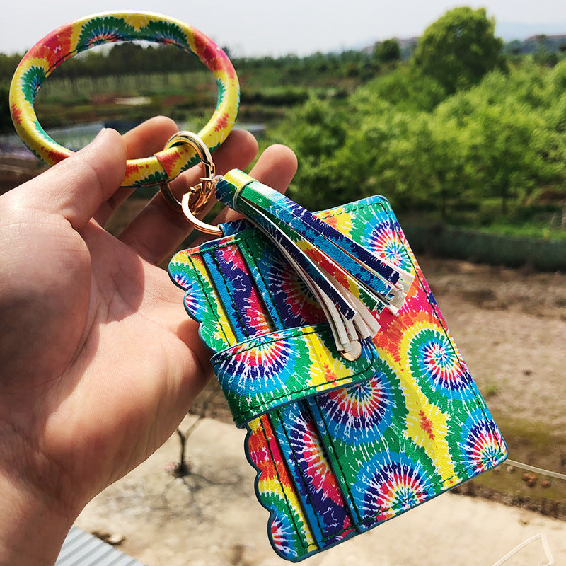 Venta al por mayor PU cuero leopardo cuero titular de la tarjeta muñeca llavero